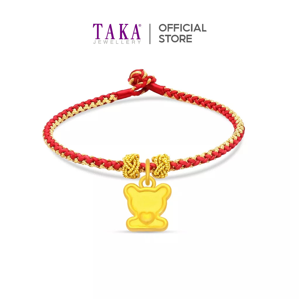 TAKA Jewellery 999 Pure Gold Pendant Bear with Handmade Woven Bracelet