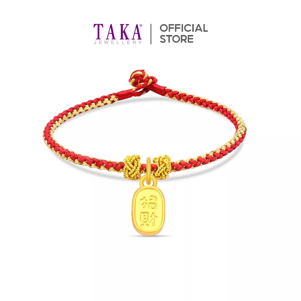 TAKA Jewellery 999 Pure Gold Pendant with Handmade Woven Bracelet
