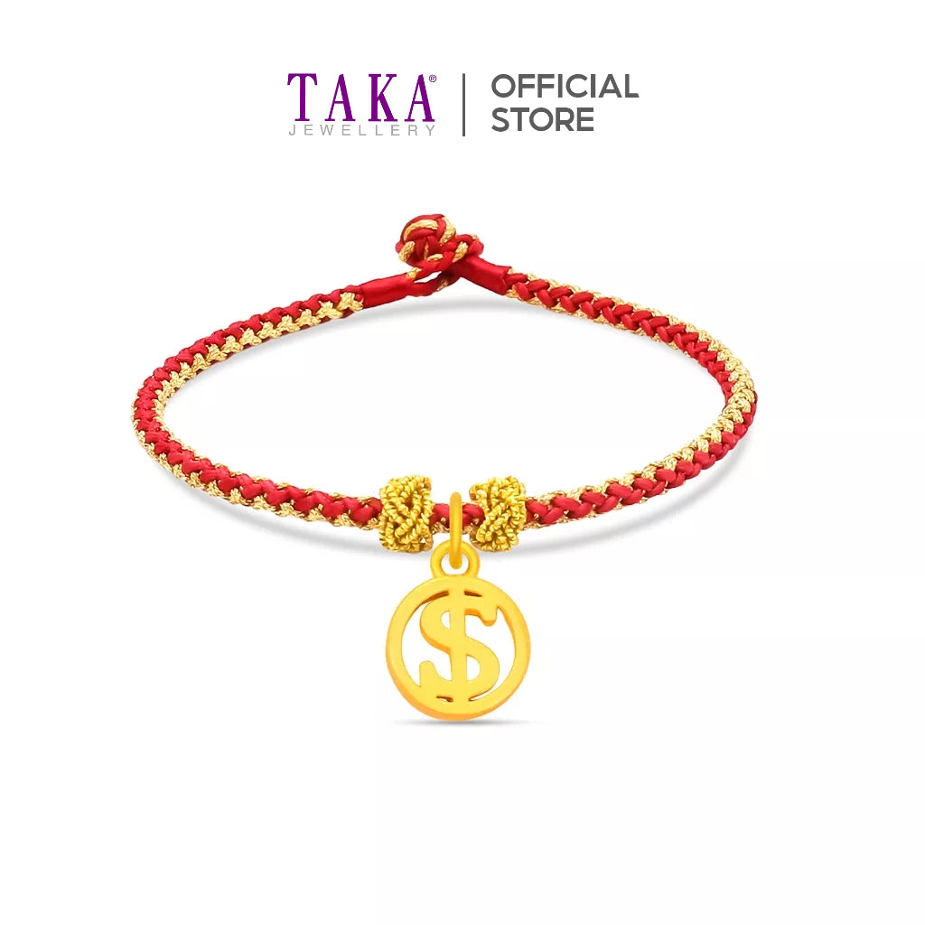 TAKA Jewellery 999 Pure Gold Pendant Money with Handmade Woven Bracelet