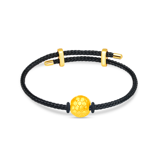 TAKA Jewellery 999 Pure Gold Ball Honeycomb with Cord Bracelet
