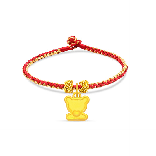 TAKA Jewellery 999 Pure Gold Pendant Bear with Handmade Woven Bracelet