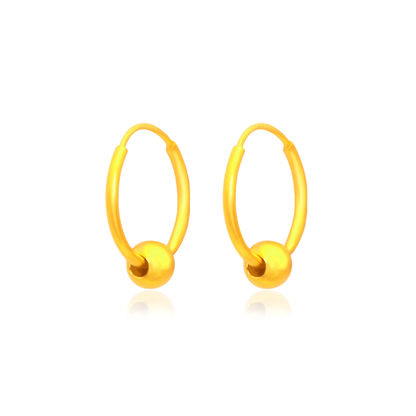 TAKA Jewellery 999 Pure Gold Earrings Hoop With Bead