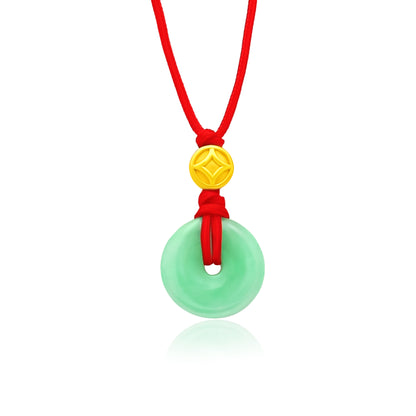 TAKA Jewellery 999 Pure Gold Coin Pendant with Jade Nylon Necklace