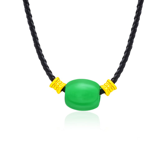 TAKA Jewellery 999 Pure Gold Barrel Pendant with Jade Nylon Necklace