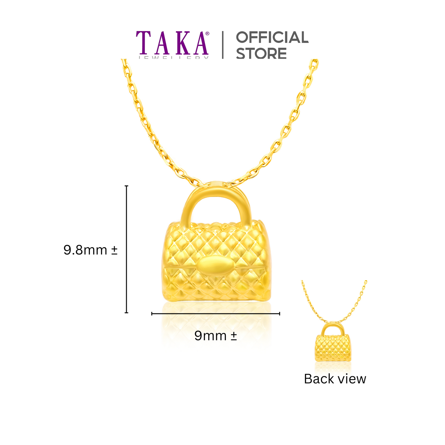 TAKA Jewellery 999 Pure Gold Pendant Mini Handbag with 9K Gold Chain
