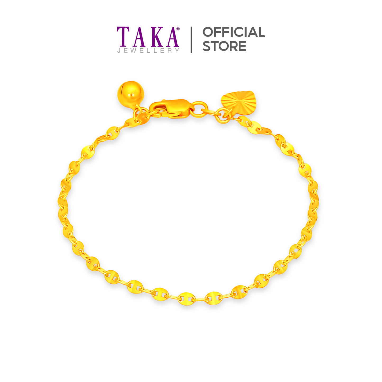 TAKA Jewellery 916 Gold Bracelet with Bell