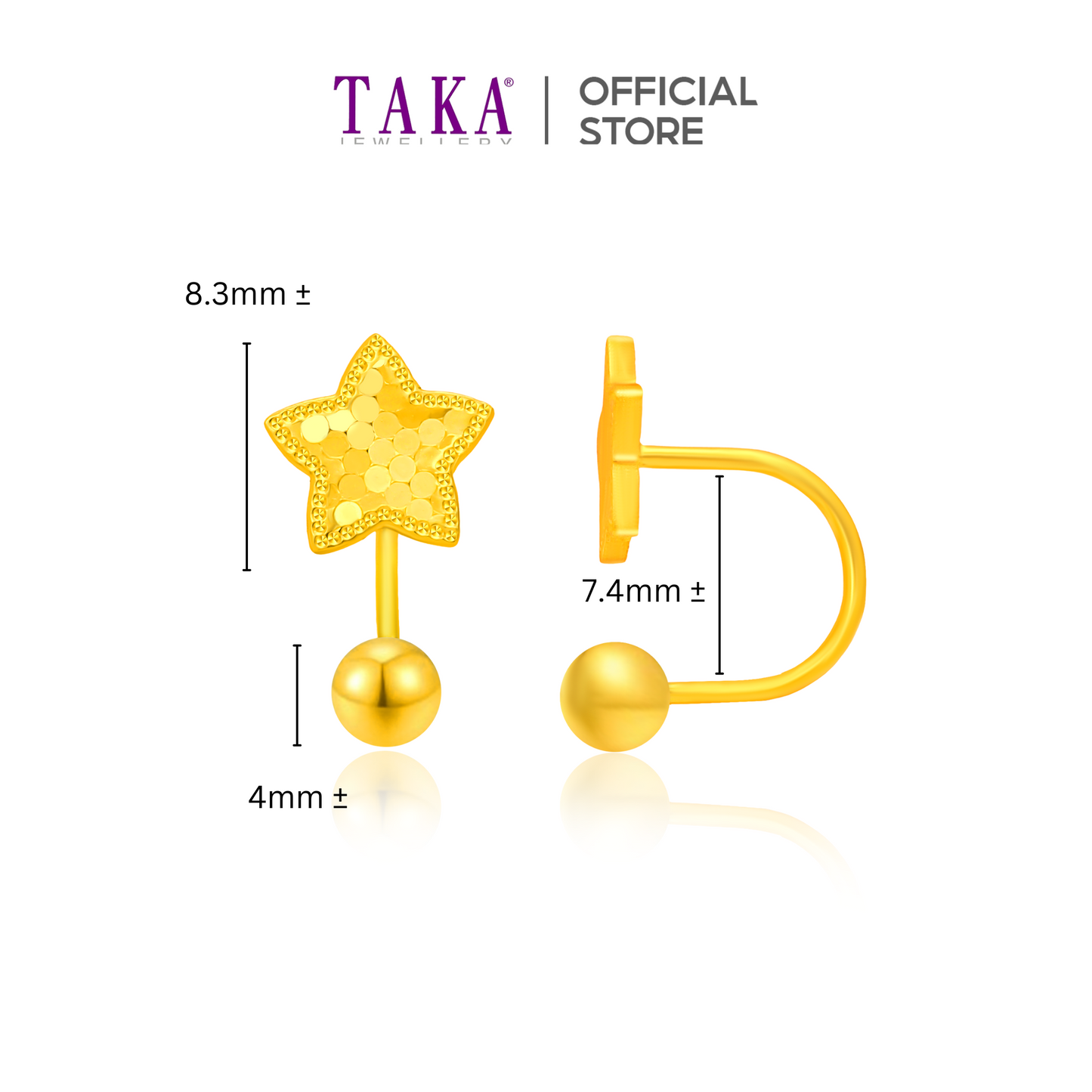 TAKA Jewellery 999 Pure Gold 5G Earrings Star