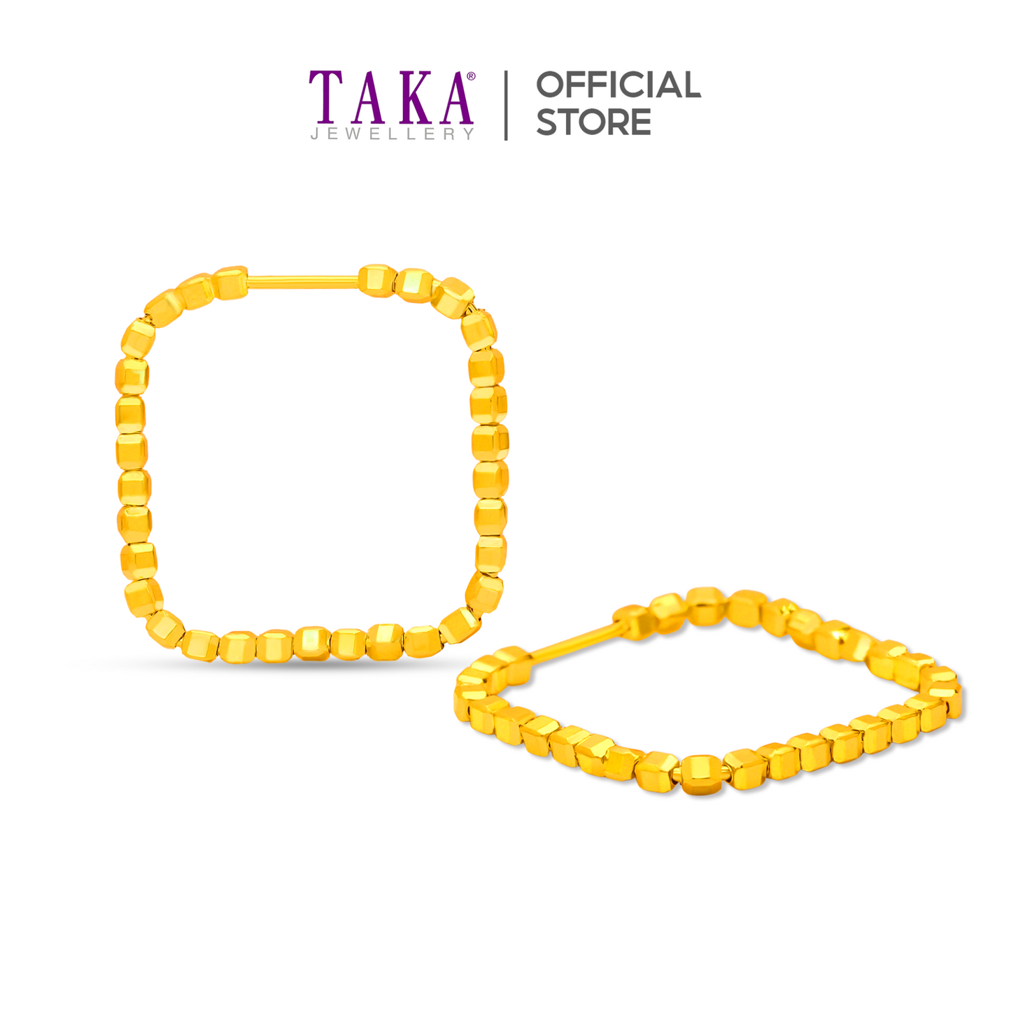 TAKA Jewellery 999 Pure Gold 5G Square Hoop Earrings