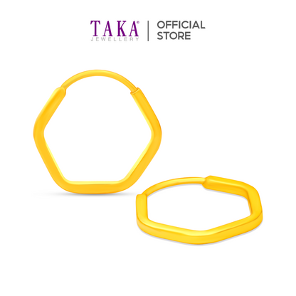 TAKA Jewellery 999 Pure Gold 5G Hexagon Hoop Earrings