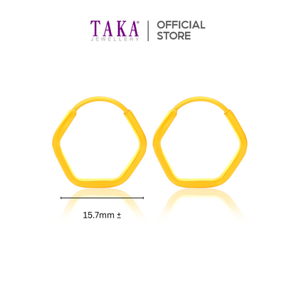 TAKA Jewellery 999 Pure Gold 5G Hexagon Hoop Earrings