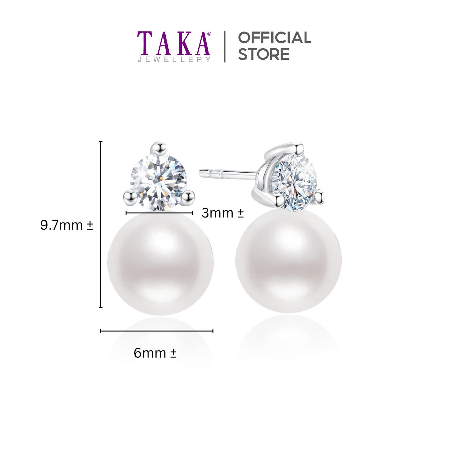 TAKA Jewellery Lab Grown Diamond Lustre Pearl Earrings 10K Gold