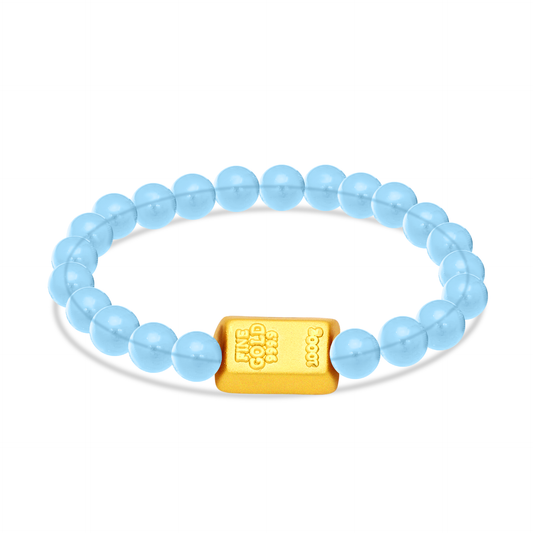 TAKA Jewellery 999 Pure Gold Gold Bar with 6mm Beads Bracelet