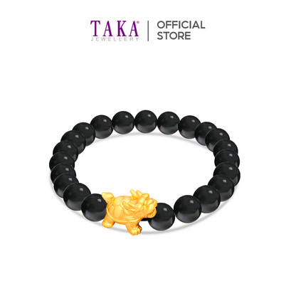 TAKA Jewellery 999 Pure Gold Charm with Beads Bracelet Dragon Turtle