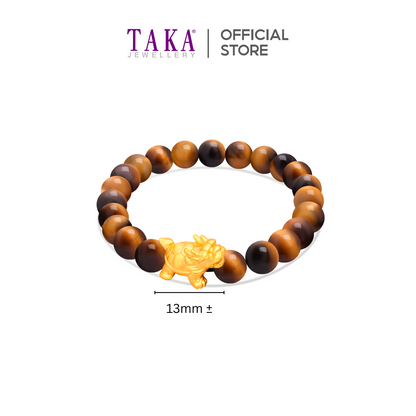 TAKA Jewellery 999 Pure Gold Charm with Beads Bracelet Dragon Turtle