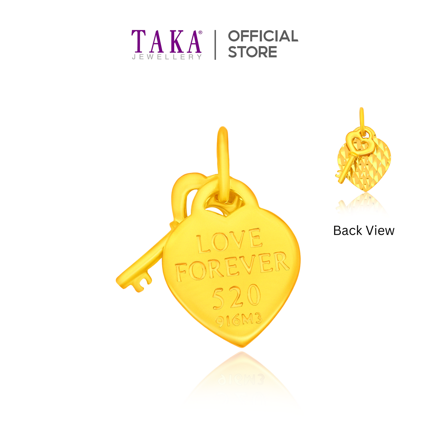 TAKA Jewellery 916 Gold Pendant Heart-shaped with Key