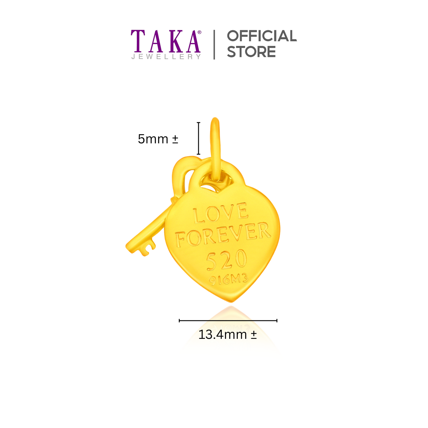 TAKA Jewellery 916 Gold Pendant Heart-shaped with Key