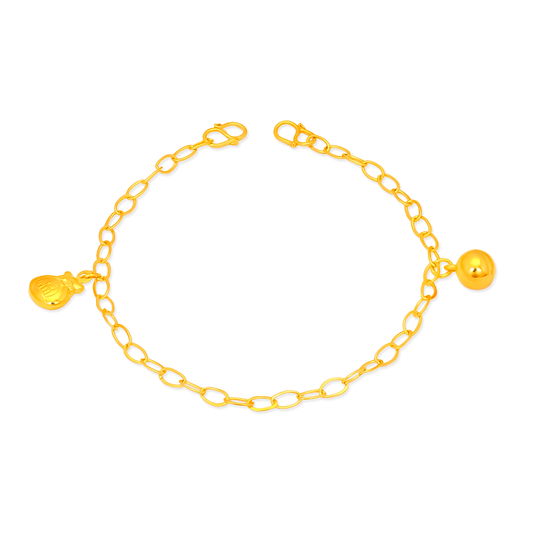 TAKA Jewellery 916 Gold Baby Anklet with Bell and Fortune Bag