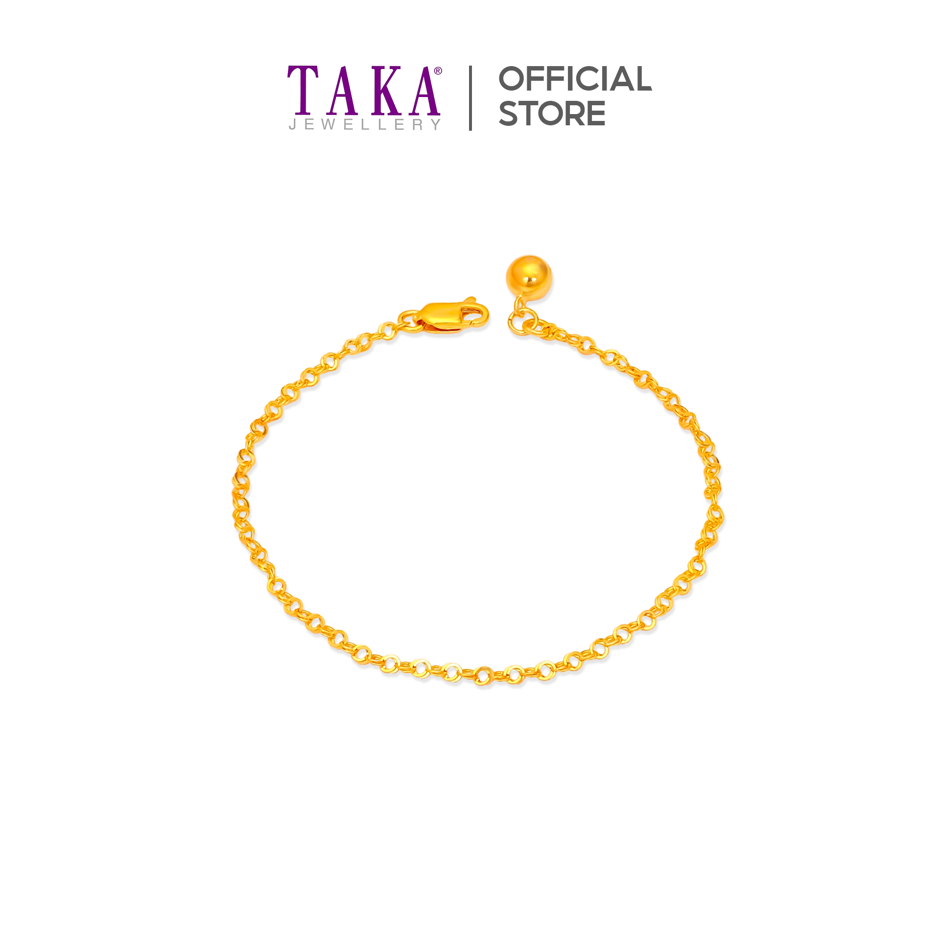 TAKA Jewellery 916 Gold Bracelet with Bell - 17cm l 2.8gm +- - TAKA  Jewellery
