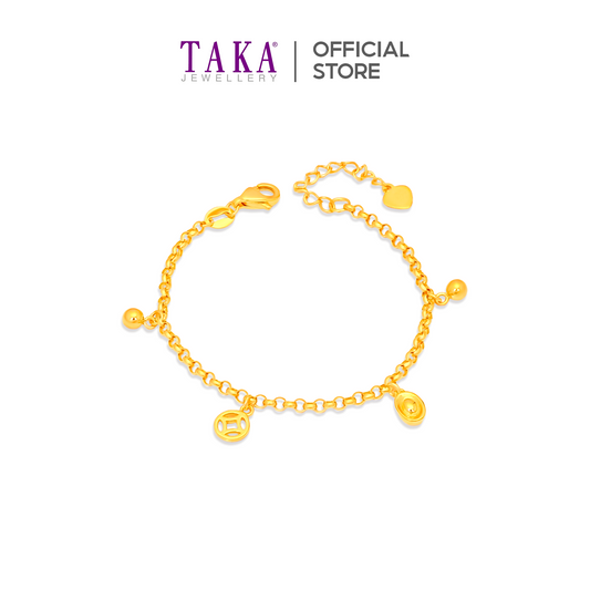 TAKA Jewellery 916 Gold Baby Bracelet with Hanging Ingot and Gold Coin