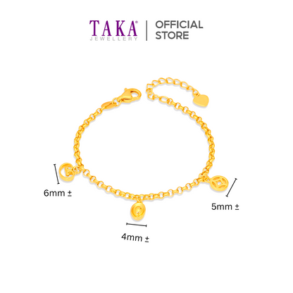 TAKA Jewellery 916 Gold Baby Bracelet Hanging with Gold Coin and Two Ingots
