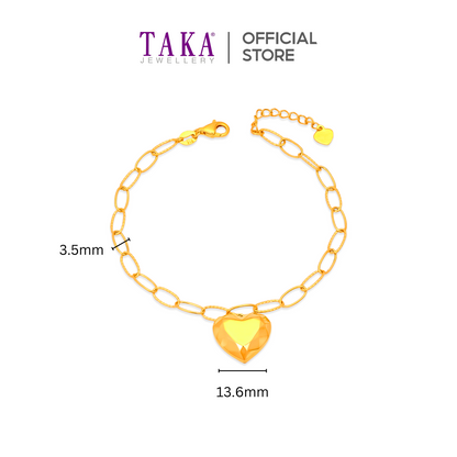 TAKA Jewellery 916 Gold Bracelet Middle Hanging with Heart Charm