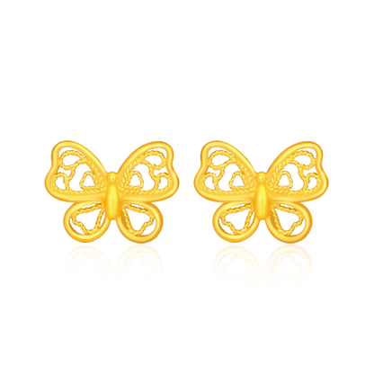 TAKA Jewellery 999 Pure Gold Earrings Butterfly